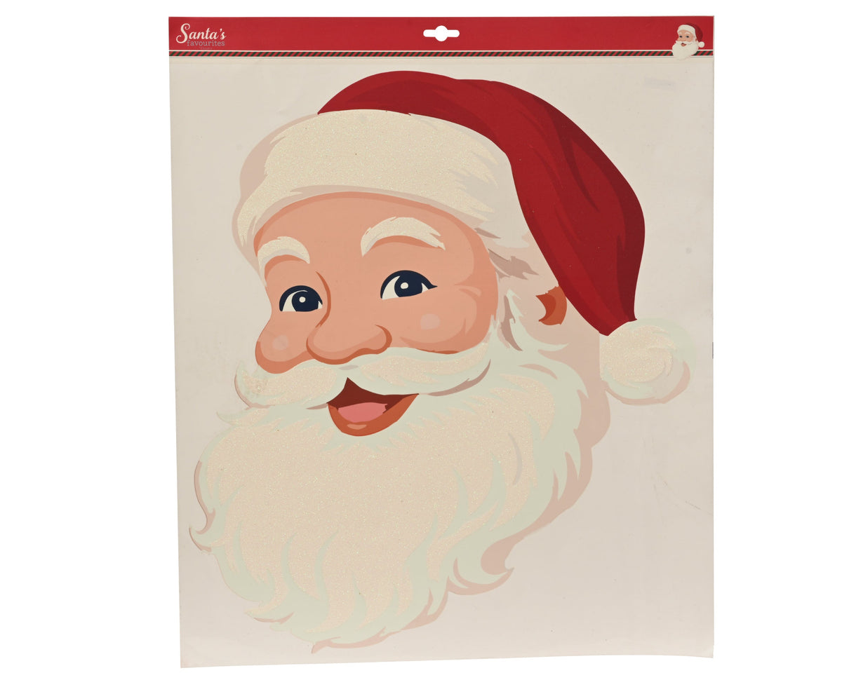 raamdecoratie pvc head white glitter santa rood/wit l.49cm x w.0.1cm x h.60.5cm