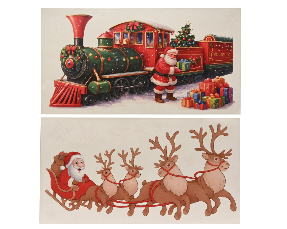 raamdecoratie pvc glitter reindeer and train 2ass assortie l.56cm x w.0.1cm x h.28cm