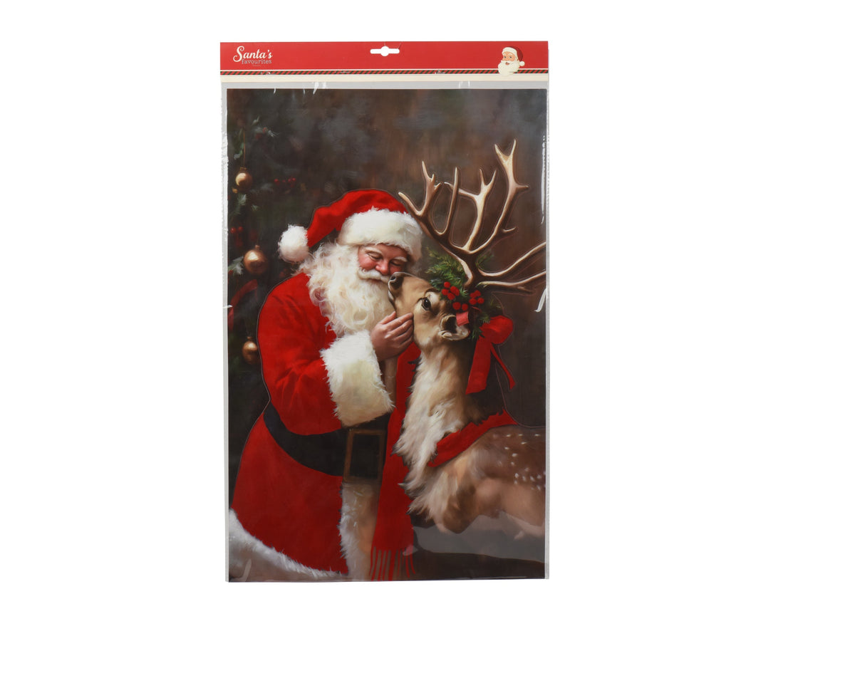 raamdecoratie papier flock santa rood/kleur(en) l.44cm x w.70cm x h.0.1cm