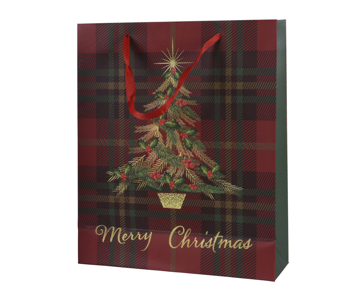 giftbag papier rectangle glitter check-xmas tree fsc 100% rood/kleur(en) l.50cm x w.18cm x h.72cm