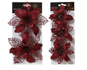 poinsettia op clip plastic 2ass ossenbloed l.2cm x w.13cm x h.13cm