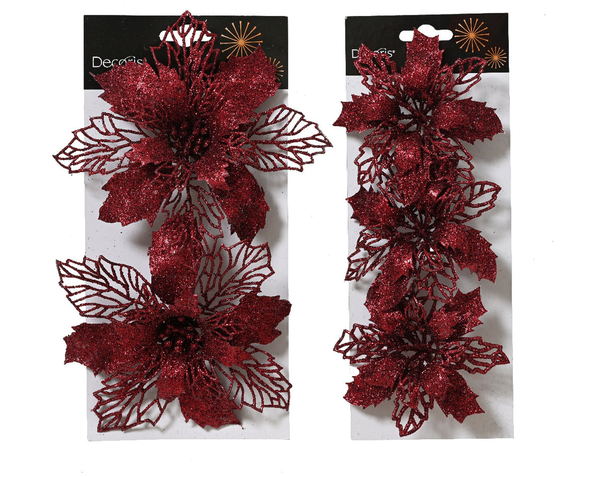 poinsettia op clip plastic 2ass ossenbloed l.2cm x w.13cm x h.13cm