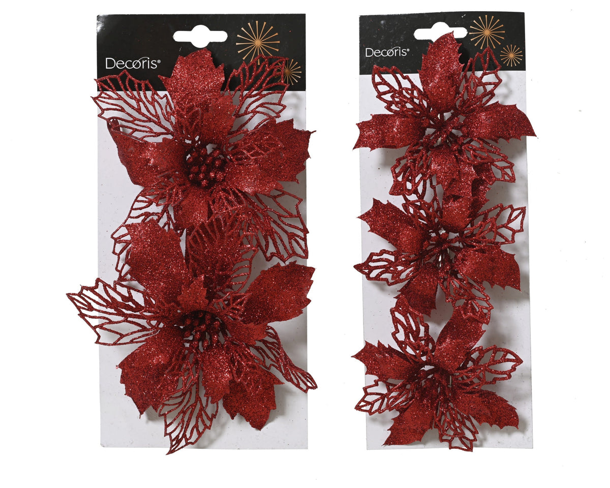 poinsettia op clip plastic 2ass kerstrood l.2cm x w.13cm x h.13cm