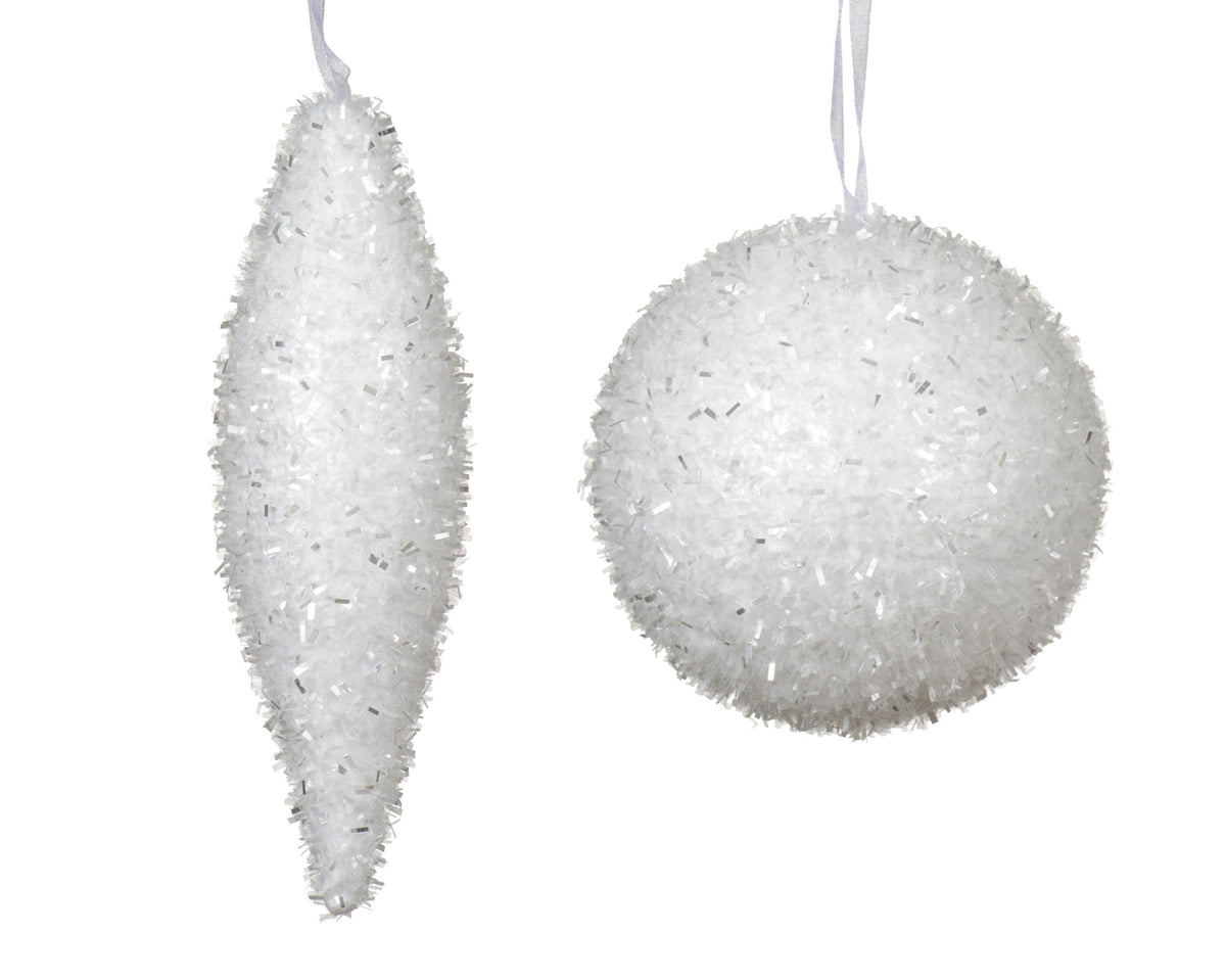kerstbal polyfoam bauble, icicle glitter 2ass wit l.14cm x w.3.8cm x h.3.8cm