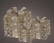 micro led giftbox metaal steady binnen goud/warm wit l.25cm x w.25cm x h.30cm