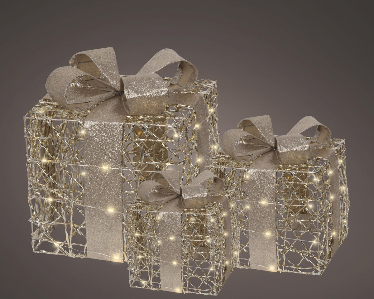 micro led giftbox metaal steady binnen goud/warm wit l.25cm x w.25cm x h.30cm