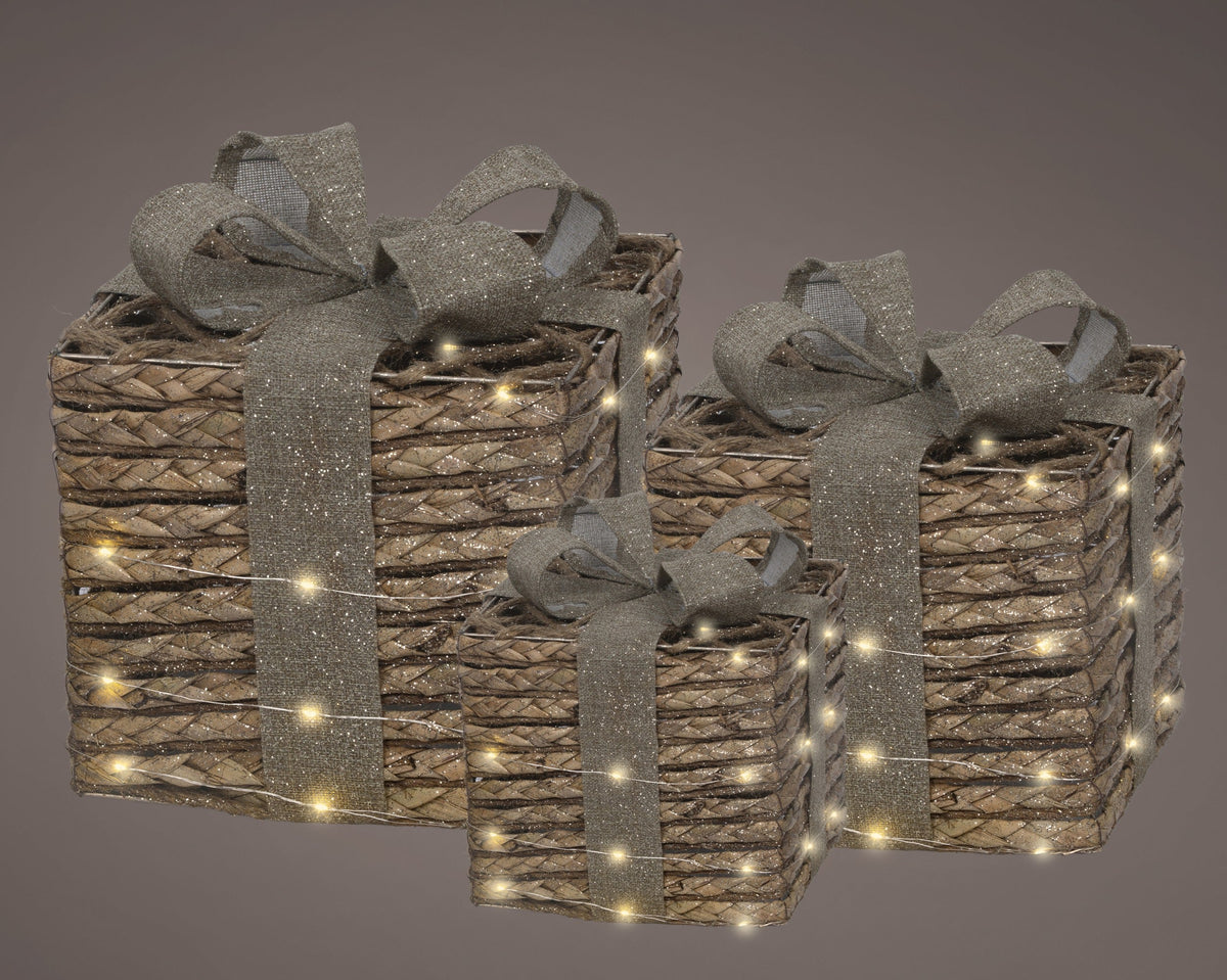 micro led giftbox jute steady binnen bruin/warm wit l.25cm x w.25cm x h.30cm