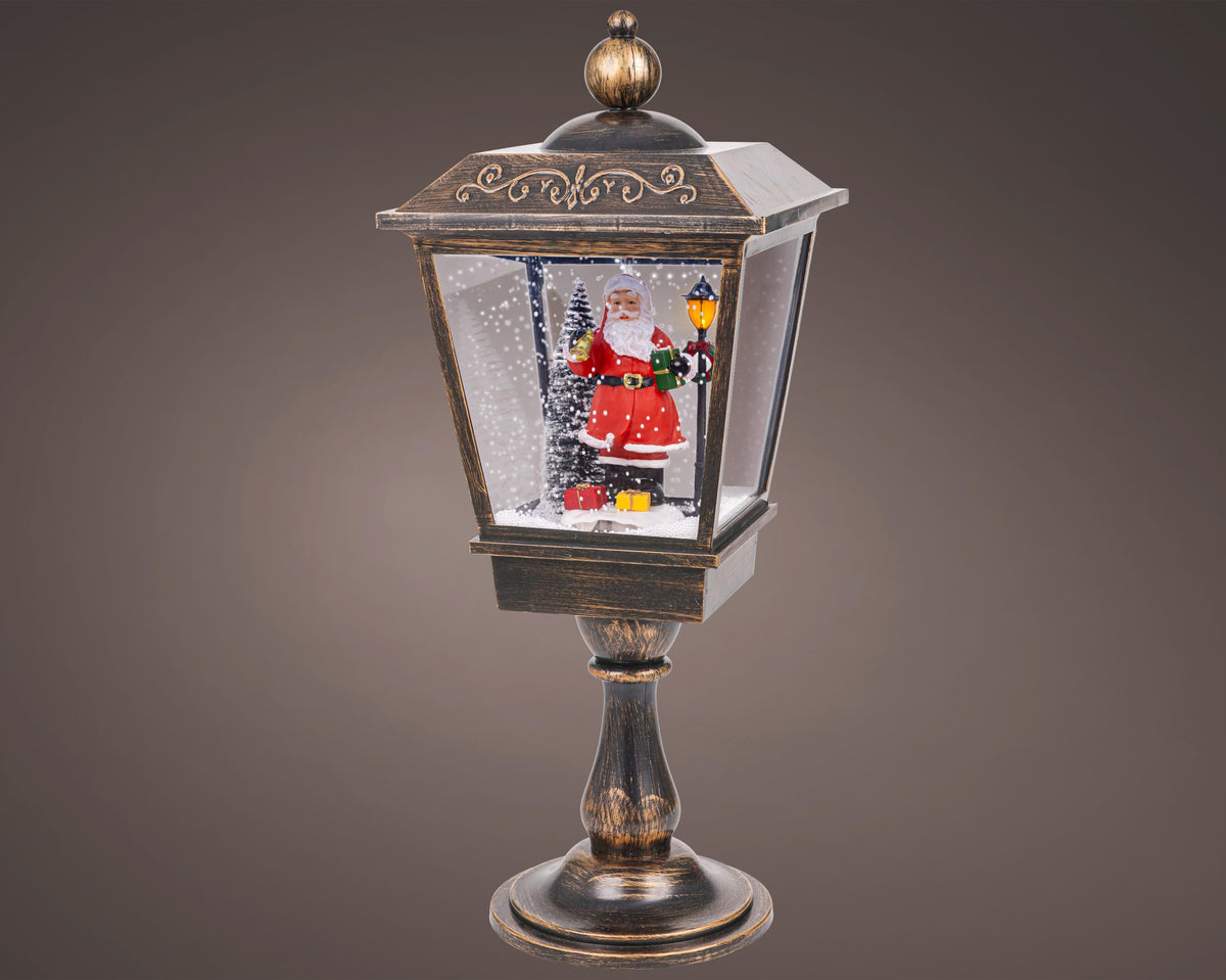 led sneeuw blower plastic lantern sneeuwval effect binnen antiek koper/koel wit l.27cm w.27cm h.70cm
