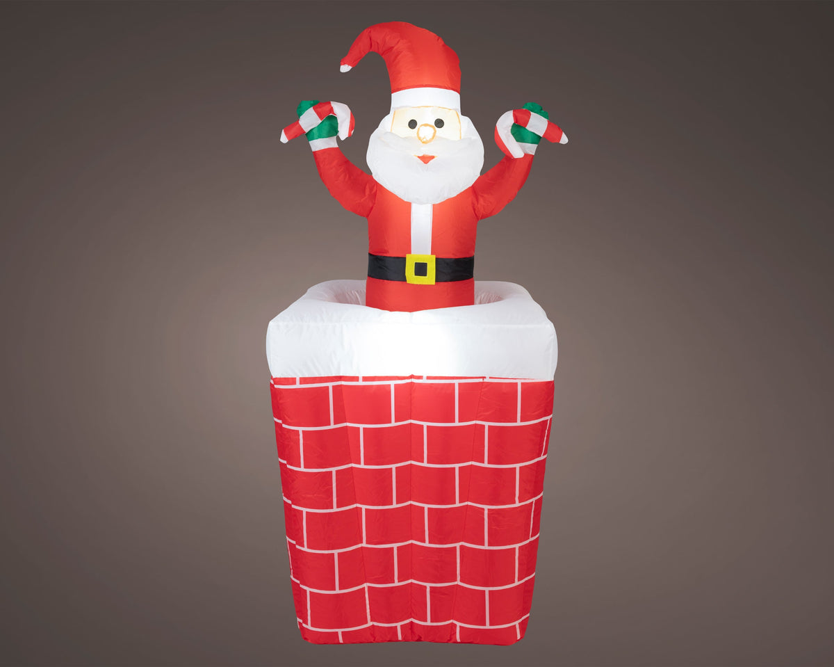 led opblaasbaar figuur polyester santa in chimney met beweging buiten multi/cool white l.70cm x w.70cm x h.150cm