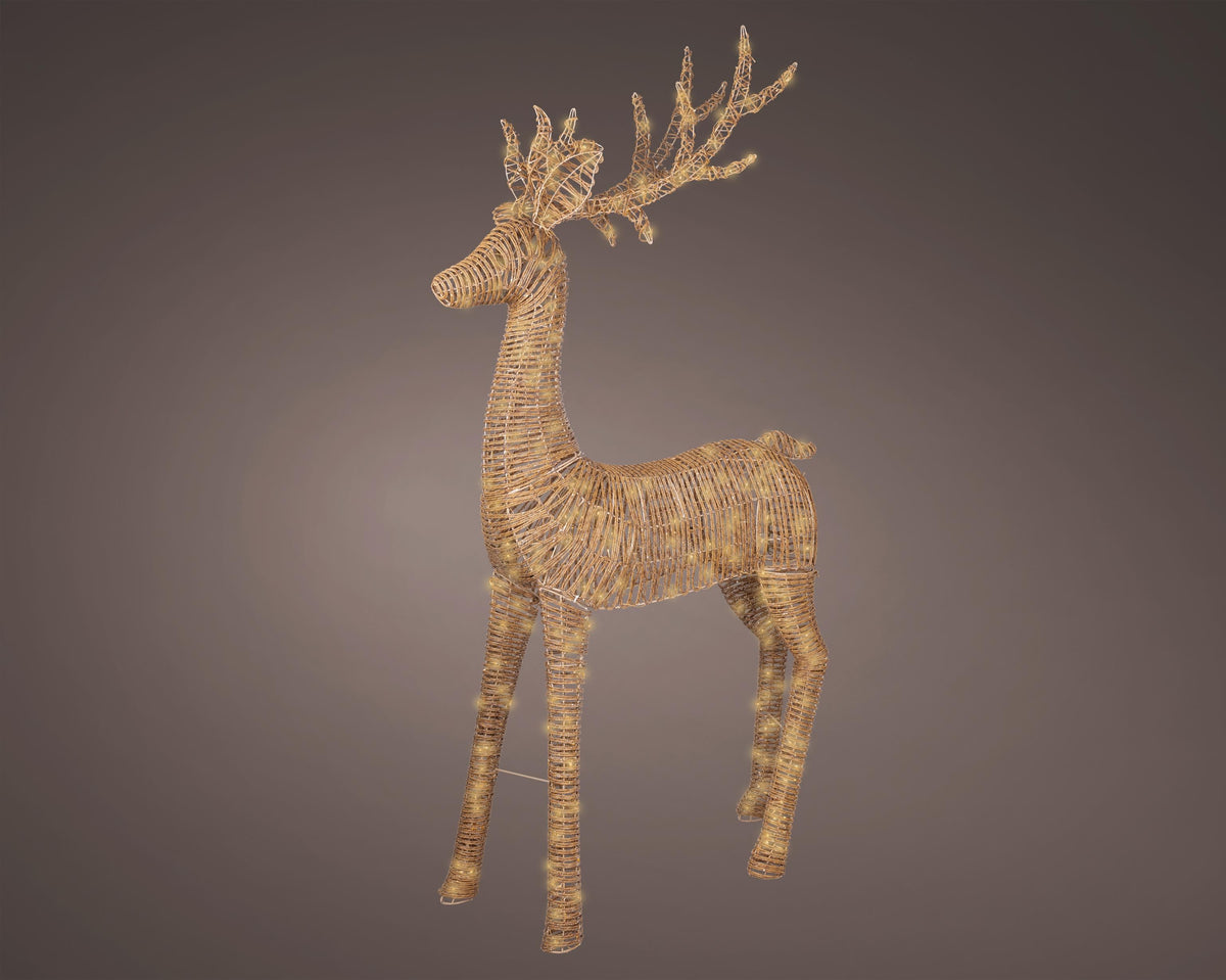 led rendier wicker flashing effect buiten bruin/soft gold l.135cm w.41cm h.270cm