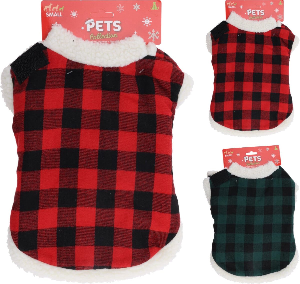 kerst outfit voor dieren, 2ass kleuren en 2ass maten, met hang kaart