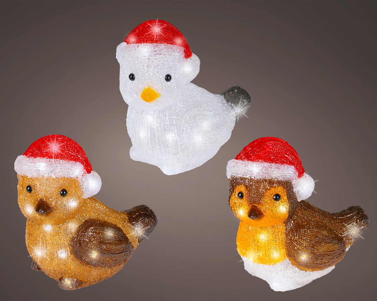 led vogel acryl steady buiten 3ass l.19cm w.12.5cm h.19.5cm
