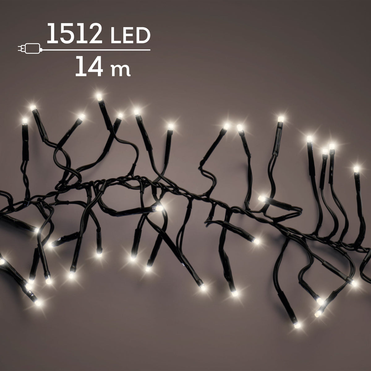 led cluster lights steady buiten zwart/warm wit 1512 led l.1400cm