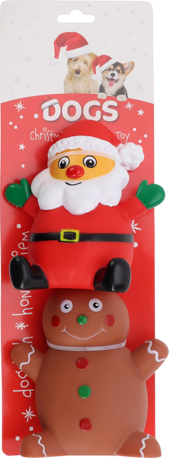 hondenspeelgoed kerst, vinyl, set van 2sts, op tie-on kaart