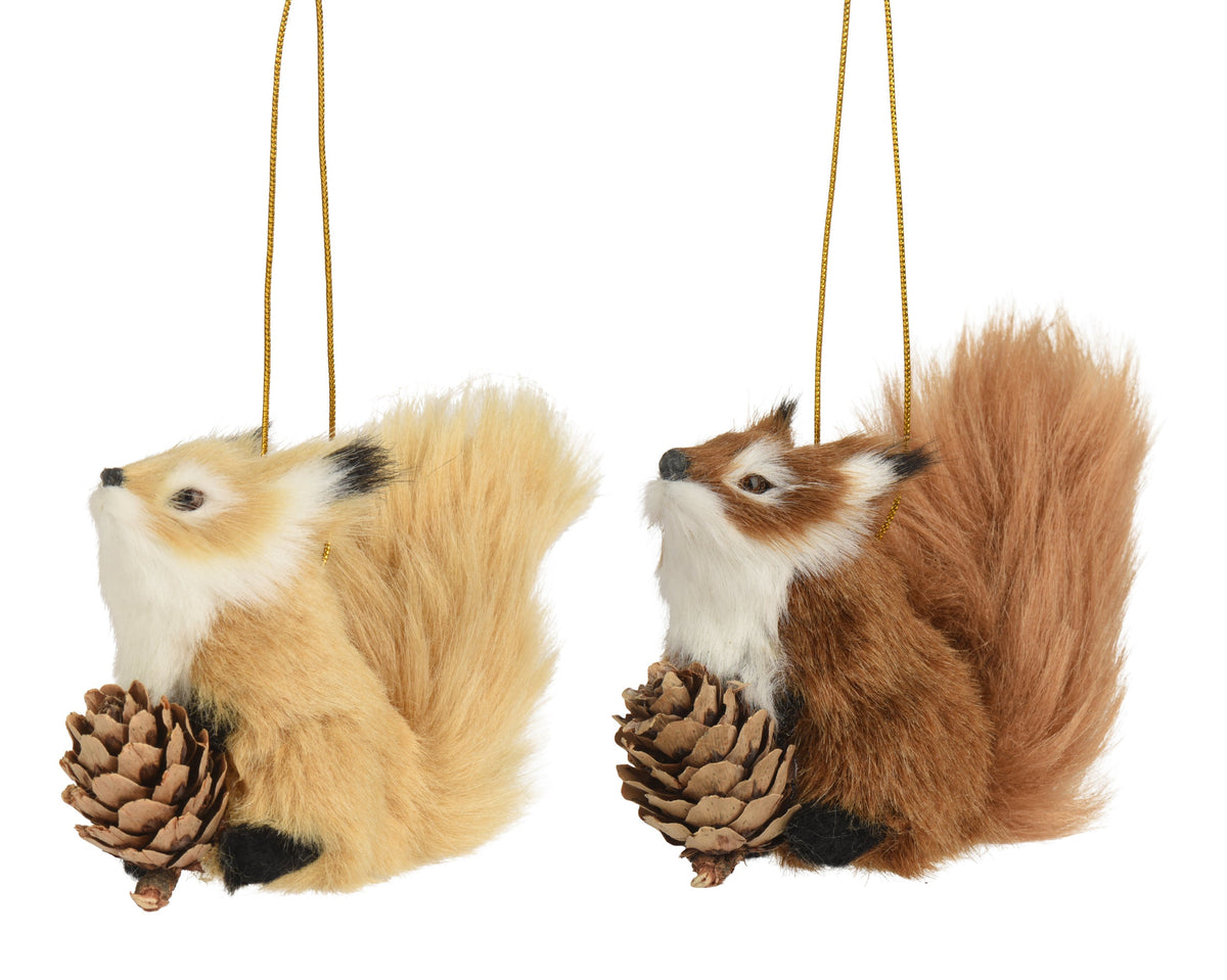 eekhoorn plastic fluffy tail, pinecone 2col ass assortie l.9.5cm x w.3.5cm x h.6cm