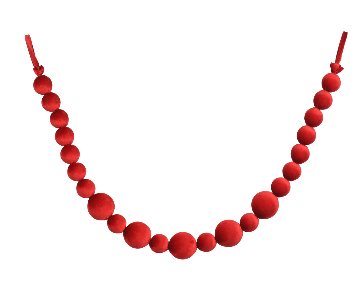 slinger polyester fluweel 5x 8cm balls, 18x 5.5cm balls rood d.8cm x h.150cm