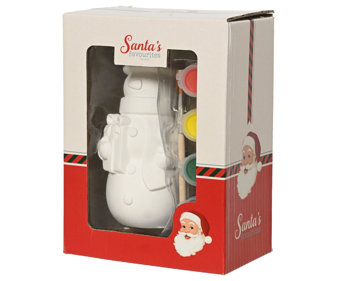 verfset gipskruid snowman in pet shrink, paint color: red , yellow, green, black mix wit l.5.9cm x w.5.9cm x h.12.7cm