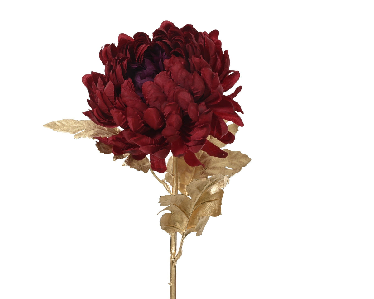chrysant op steel polyester rood/goud l.15cm x w.10cm x h.70cm
