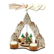 holz teelichtpyramide "wald" mit wichtel figuren (laserholz), natur 21 x 15,5 x 24 cm