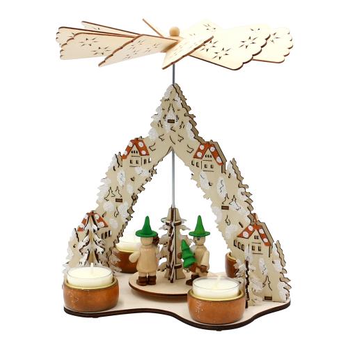 holz teelichtpyramide "wald" mit wichtel figuren (laserholz), natur 21 x 15,5 x 24 cm