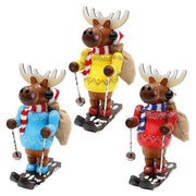 holz räucherfigur "skifahrer elch" hellblau, gelb, rot mit schal und sack 3-fach sort. 13 x 8,5 x 18 cm