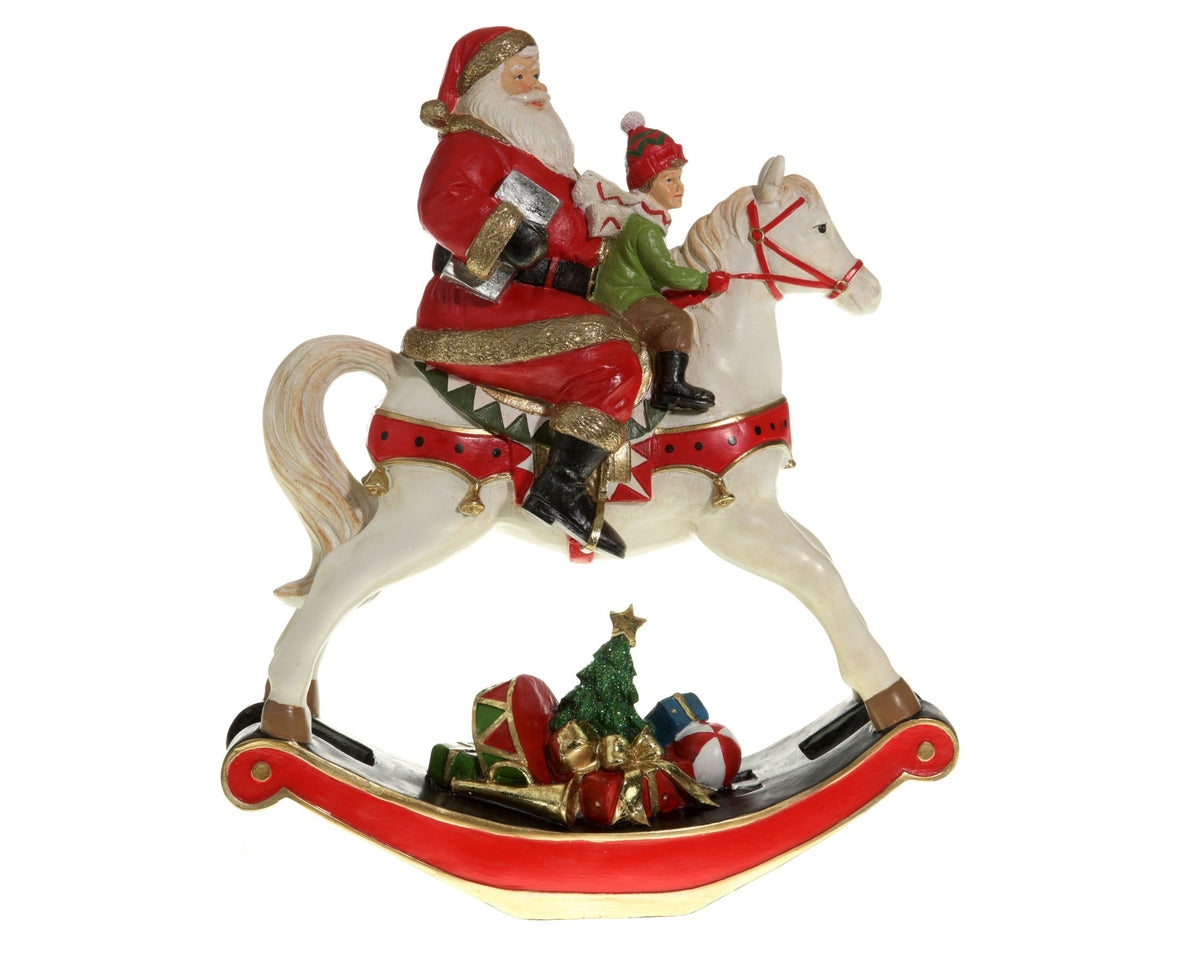 hobbelpaard polyresin with child, on rocking horse multi l.29cm x w.11cm x h.34cm