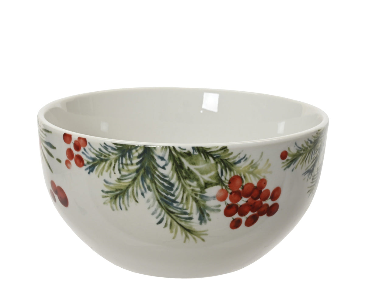 schaal porselein round decal leaf and berry pattern wit/kleur(en) l.14.2cm x w.14.2cm x h.7.2cm