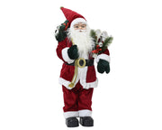 kerstman polyester plastic body with red coat with christmas hat present with gift bag with green pine branch, green branch, gold ball, red bow, tennis racket, glasses kerstrood l.26cm x w.1