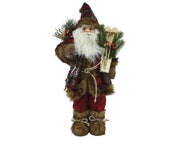 kerstman polyester plastic body with red coat in check pattern with christmas hat branch/berry, ski, lantern kerstrood l.26cm x w.18cm x h.60cm