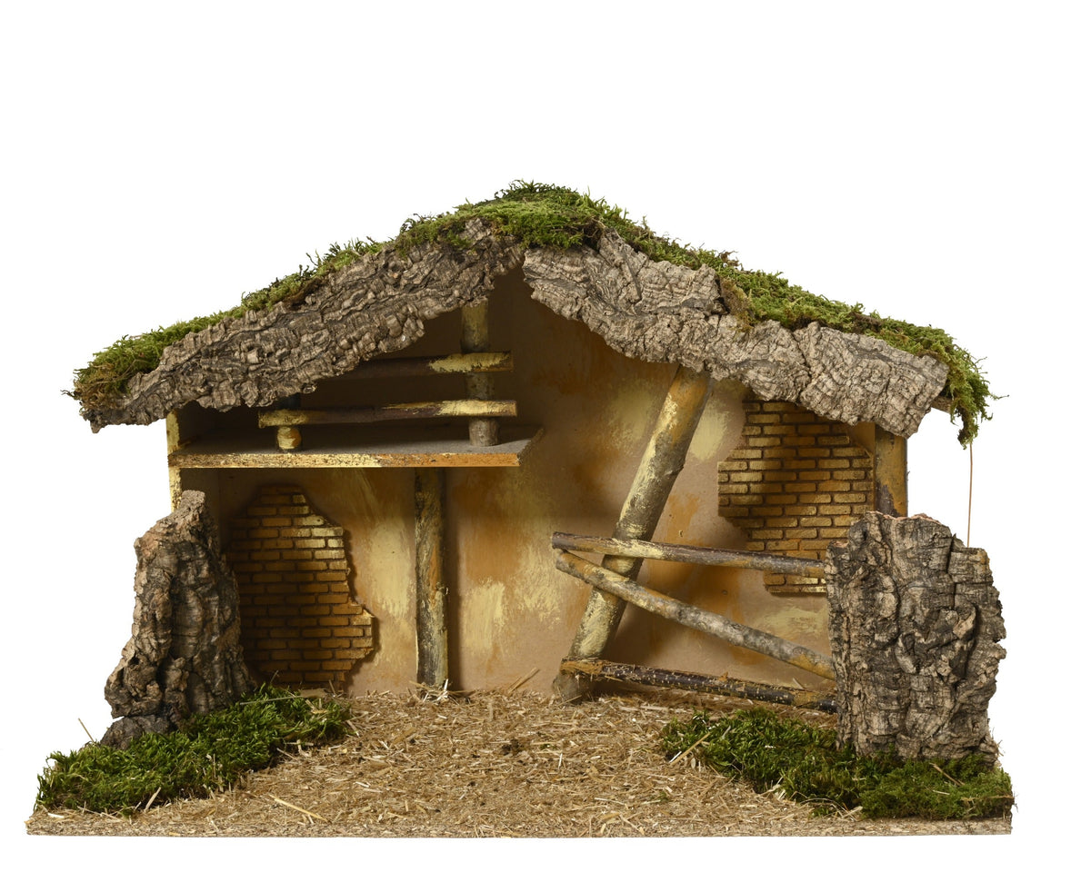 kerststal hout house wood natural fsc mix 70% naturel l.58cm x w.28cm x h.35cm