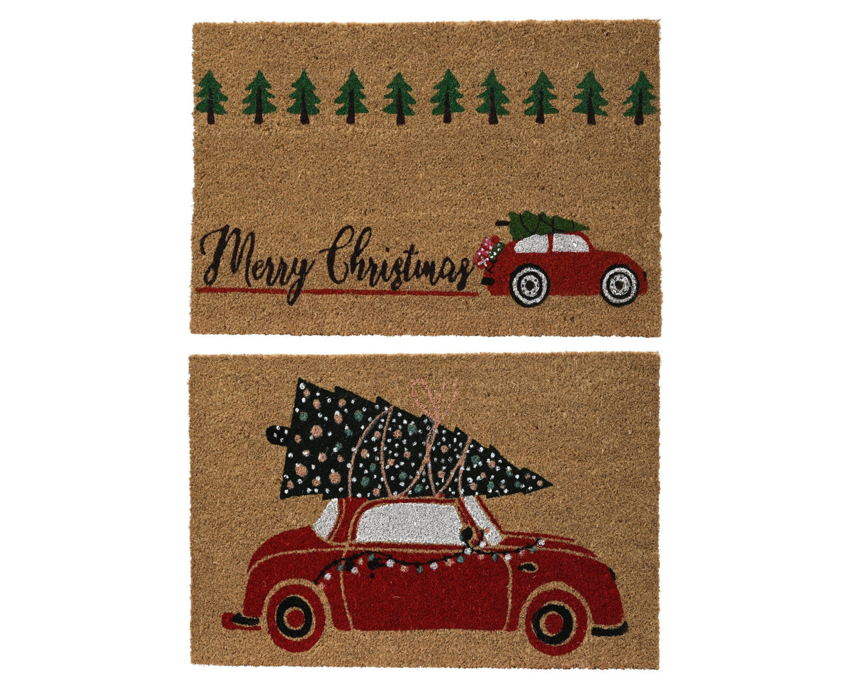 deurmat kokosvezel car xmas tree 2ass buiten naturel/kleur(en) l.60cm x w.40cm x h.1.5cm