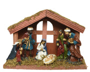 kerststal mdf maria, joseph, jesus, 3 king painting 6 poly figures multi l.10cm x w.20cm x h.14cm