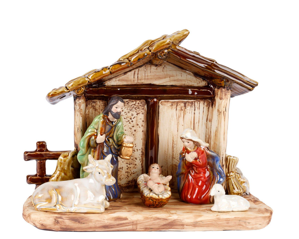 kerstgroep porselein house glazed multi l.27cm x w.11cm x h.20cm