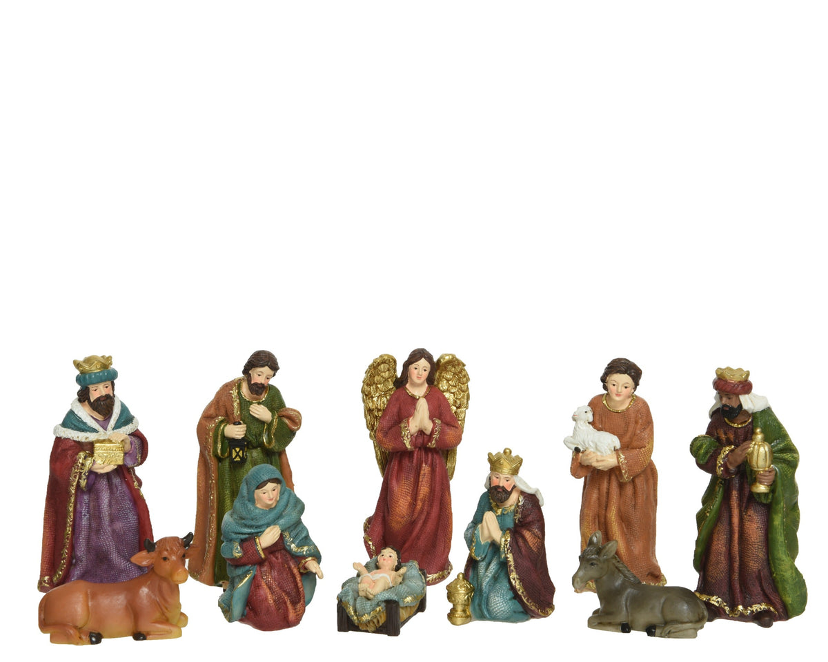 kerstgroep polyresin maria - joseph - jesus - 3 kings - shepherd - angel - donkey - cow matt multi l.5.7cm x w.4cm x h.13cm