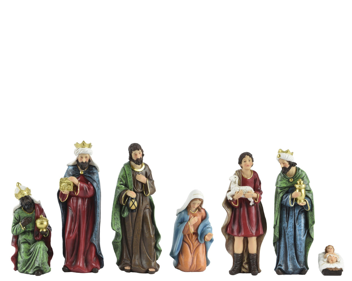 kerstgroep polyresin maria, joseph, jezus, three kings and shepher painting multi l.10cm x w.7cm x h.25.5cm