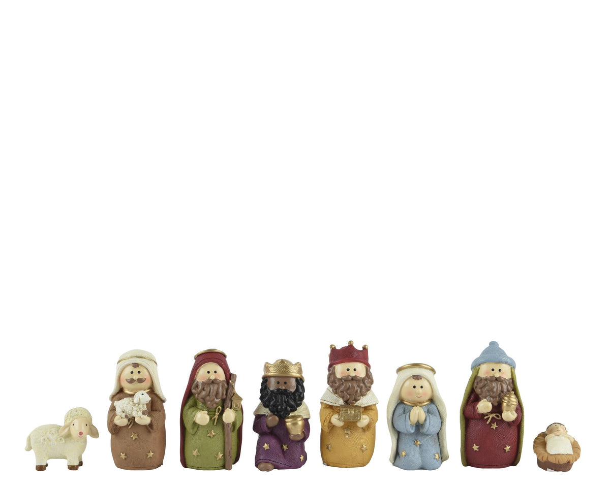 kerstgroep polyresin maria, joseph, jezus, sheep, shepard and three kings painting multi l.5cm x w.3.5cm x h.9.5cm