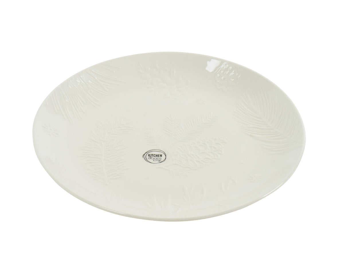 dinerbord porselein round emboss pinecone leaf wit d.27.2cm x h.2.8cm