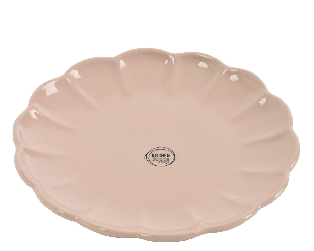 ontbijtbord aardewerk round with wave edge glaze roze d.22cm x h.2.2cm