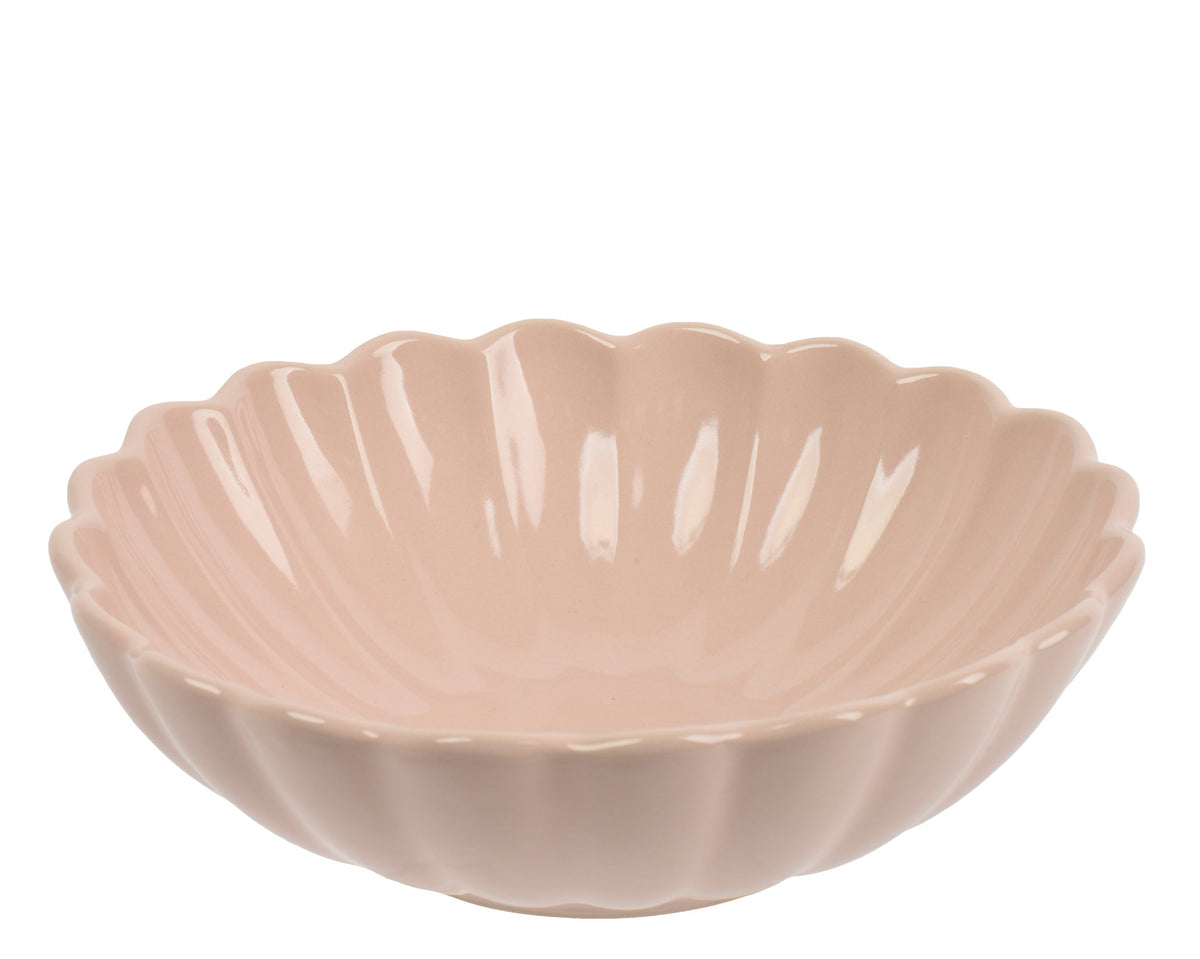 schaal aardewerk round with wave edge glaze roze d.21.2cm x h.6.2cm