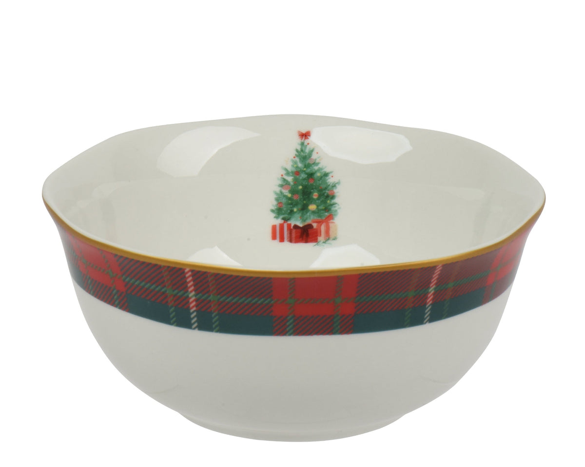 schaal porselein round with wave edge decal wit/kleur(en) d.14cm x h.6.4cm