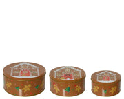 opbergblik blik round uv print relief ginger house pattern bruin/kleur(en) d.20cm x h.7cm
