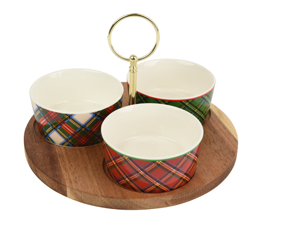 tapasset keramiek round tray check print fsc 100% multi d.20cm x h.13cm