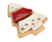 tapasset keramiek tree snowflake, text decal fsc 100% rood/wit l.27.5cm x w.19.5cm x h.4cm