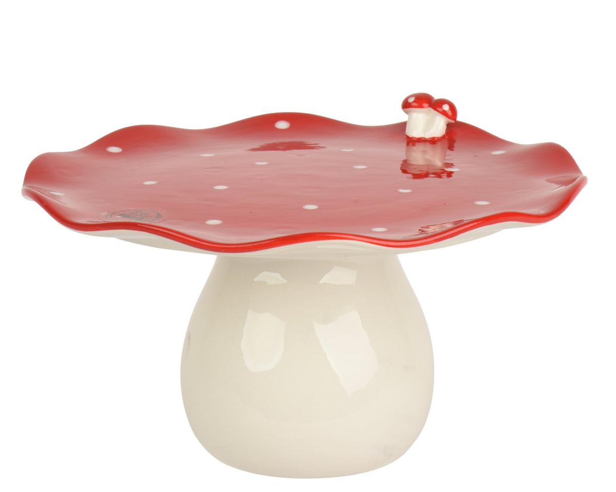 etagere dolomiet mushroom glazed rood/wit l.24.5cm x w.24.5cm x h.14cm