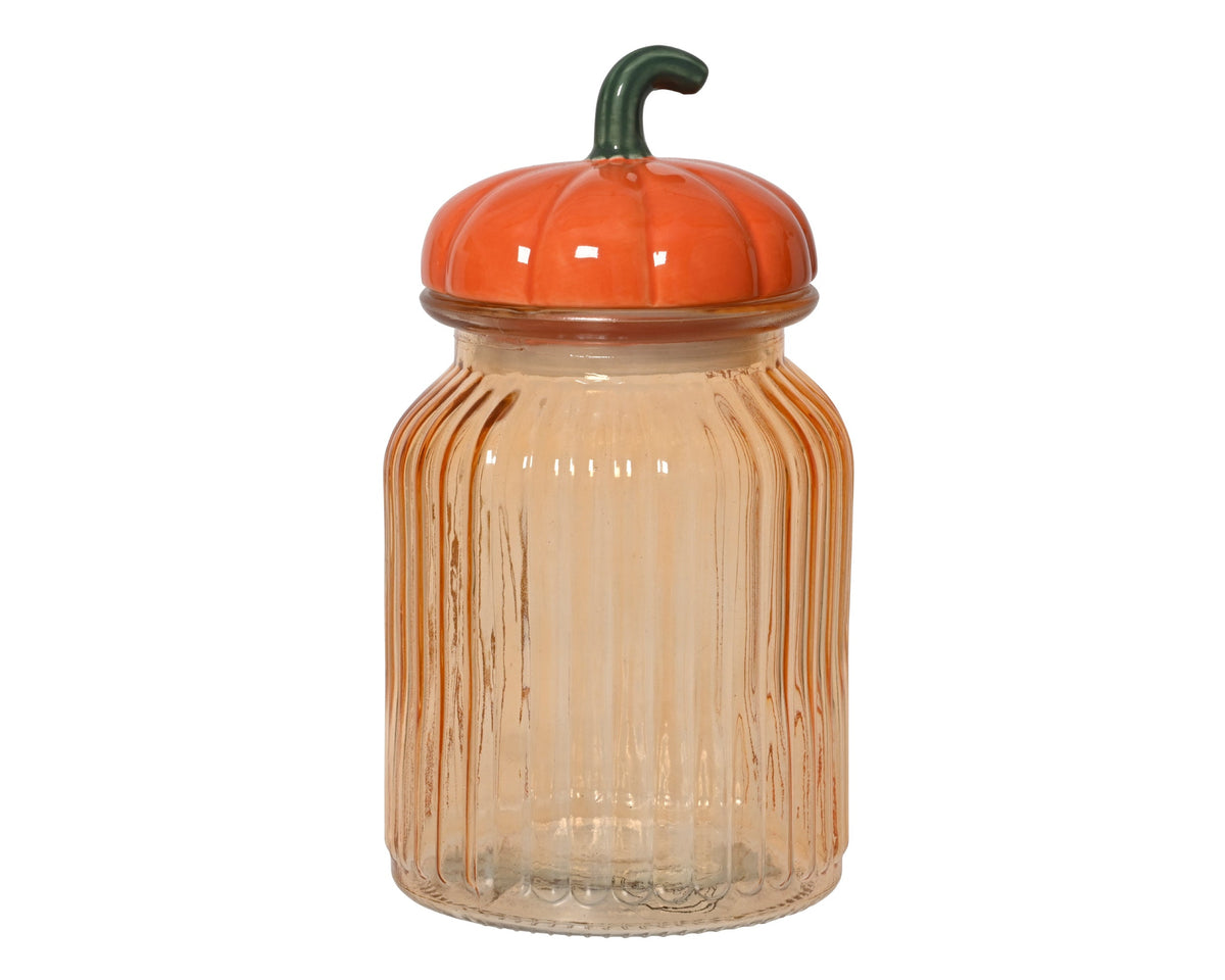opbergpot glas transparent oranje d.10.8cm x h.20.3cm