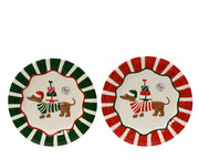 bord dolomiet round glazed with dog 2col ass assortie d.25.7cm x h.2.4cm