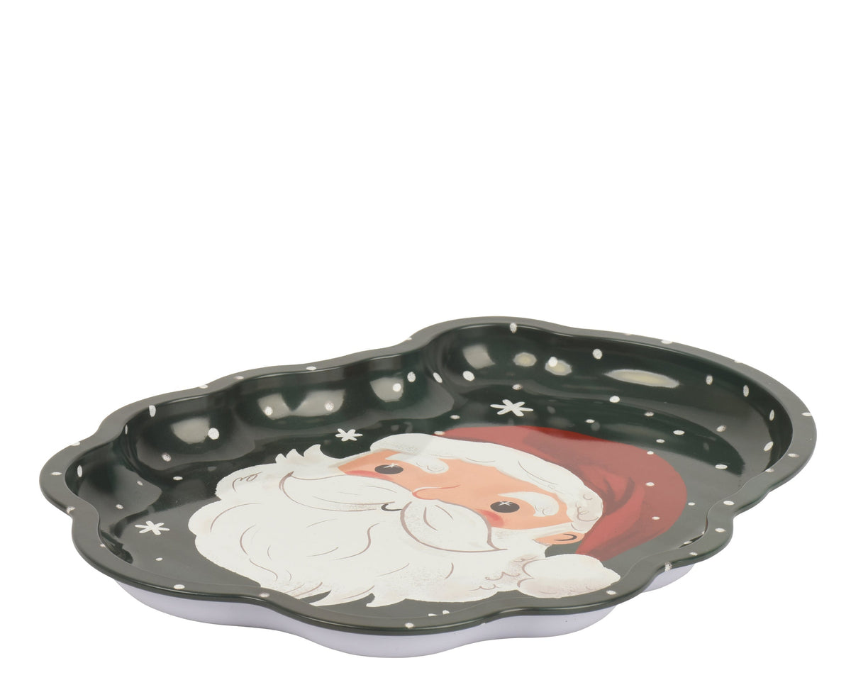 bord blik uv print santa head pattern groen/kleur(en) l.29.5cm x w.23cm x h.2cm