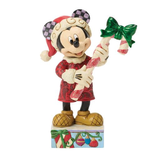 mickey with candy cane figurine by disney traditions