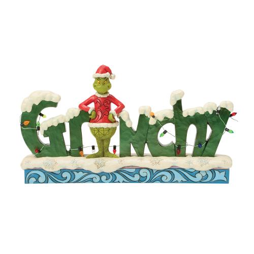 the grinch with 'grinchy' sign - the grinch by jim shore