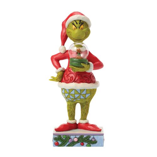 the grinch holding dry dome with max figurine by jim shore